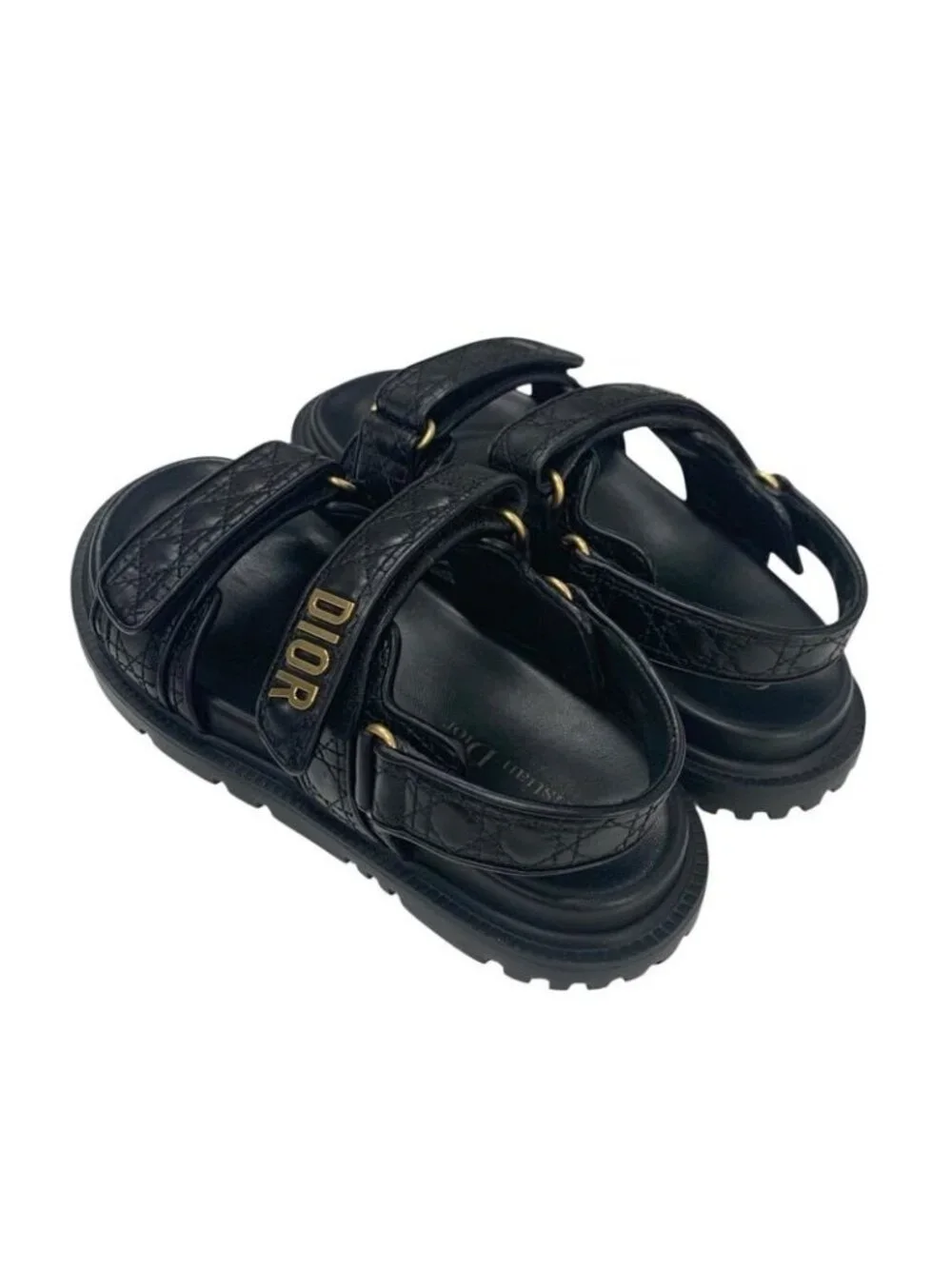 Christian Dioract Sandals Shoes Calfskin Black Gold Logo Cannage Quilted Sports - Picture 4 of 10